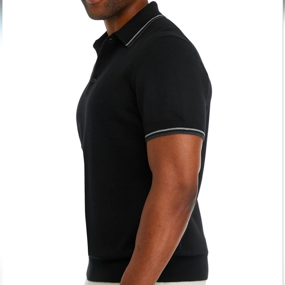 Black Polo Shirt with White Trim - Picture 2 of 5